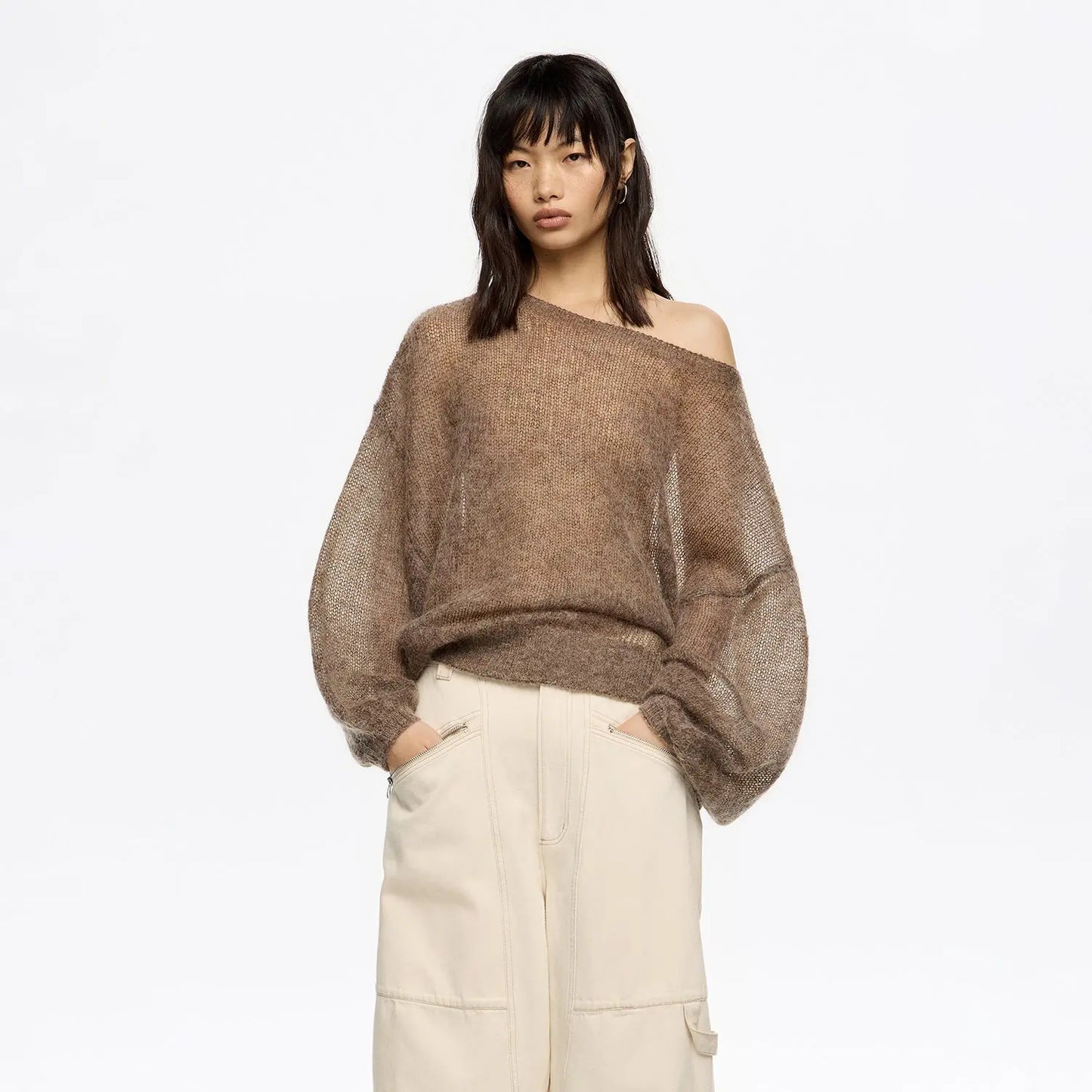 Oversize taupe mohair wool sweater Bimba y Lola UK