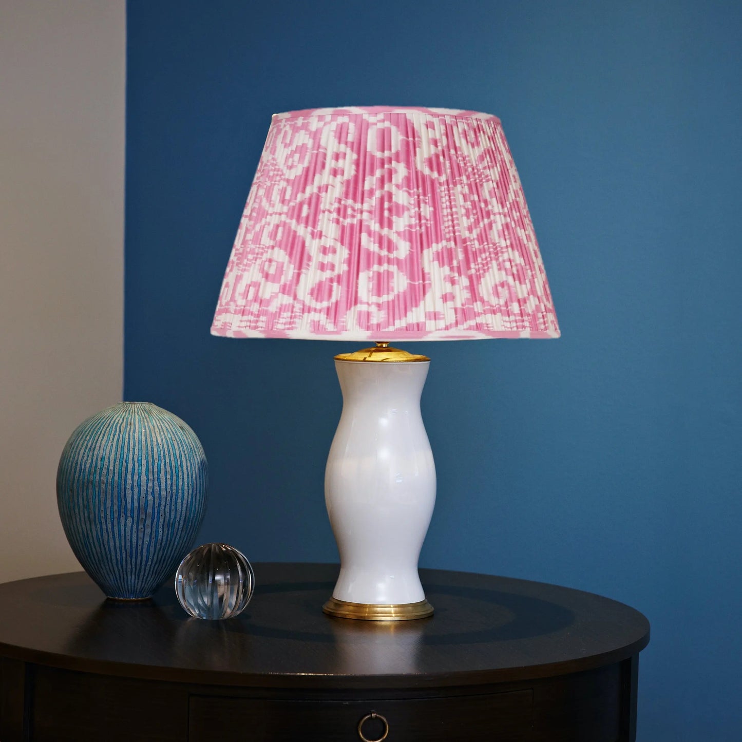PINK SILK IKAT LAMPSHADES, 1 X 16" LEFT, 1 X 20" UK ROSANNA LONSDALE