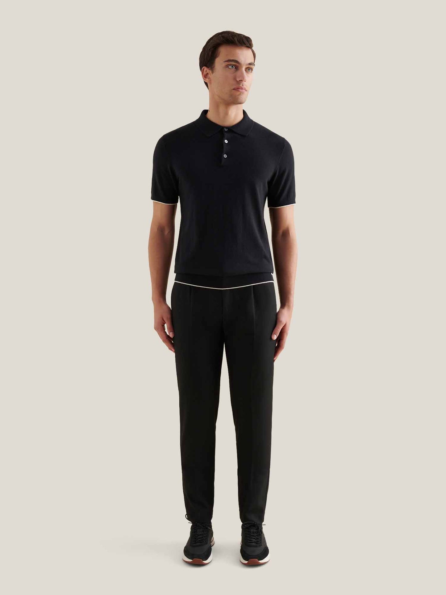 Jersey Knit Polo Shirt in Black Peckham Rye