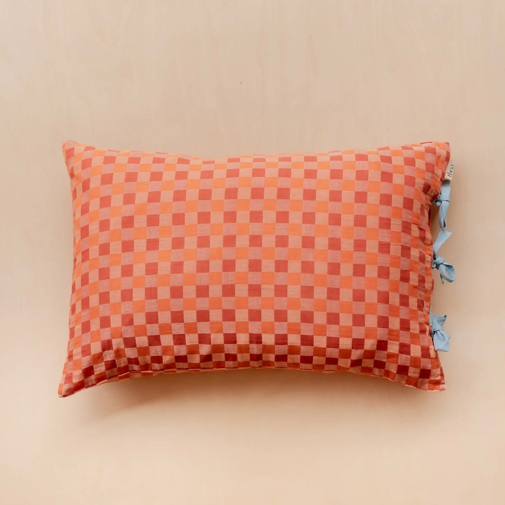 Pair of Cotton Pillowcases in Apricot Checkerboard TartanBlanketCo