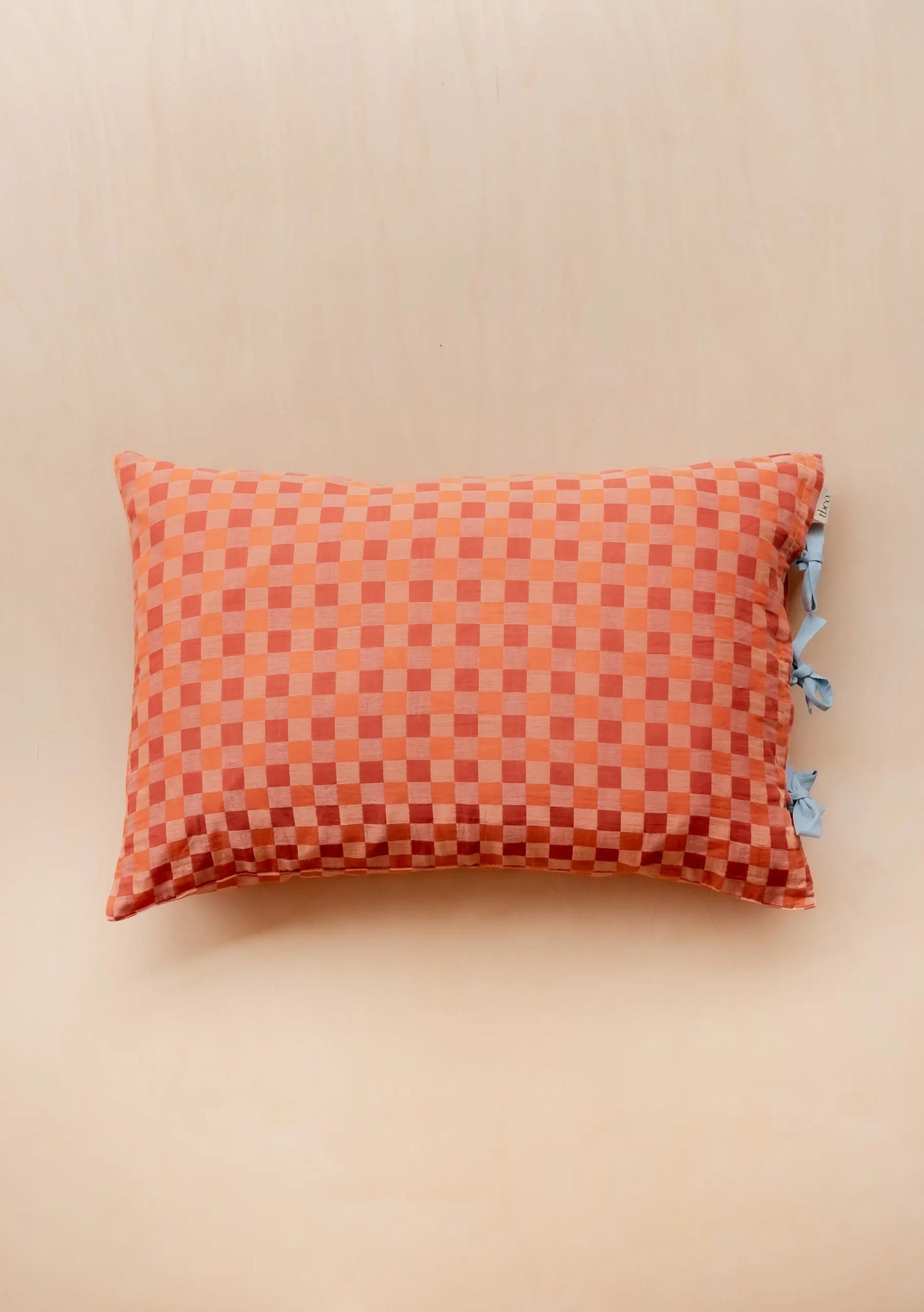 Pair of Cotton Pillowcases in Apricot Checkerboard TartanBlanketCo