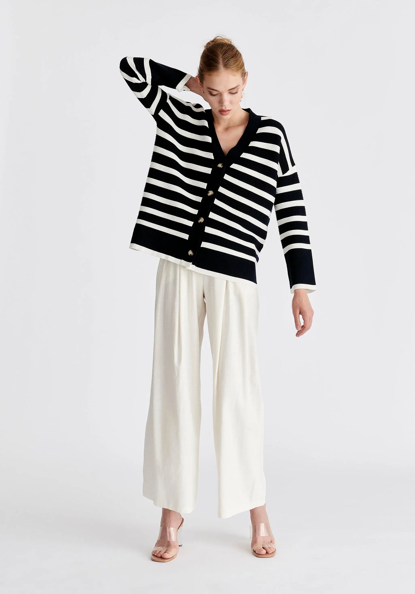 Paisie Striped Ribbed Cardigan Paisie