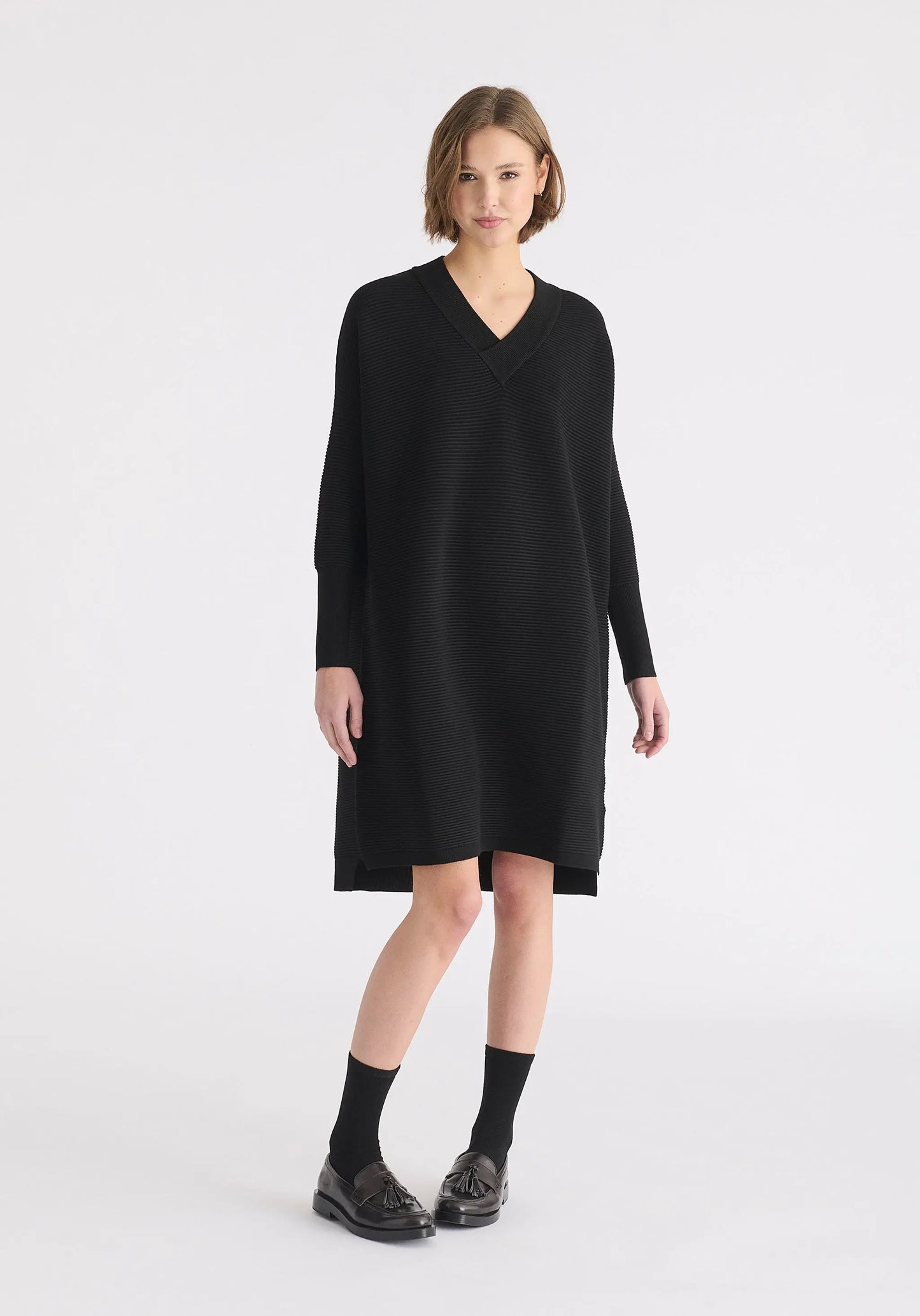 Paisie V-Neck Ribbed Jumper Dress Paisie