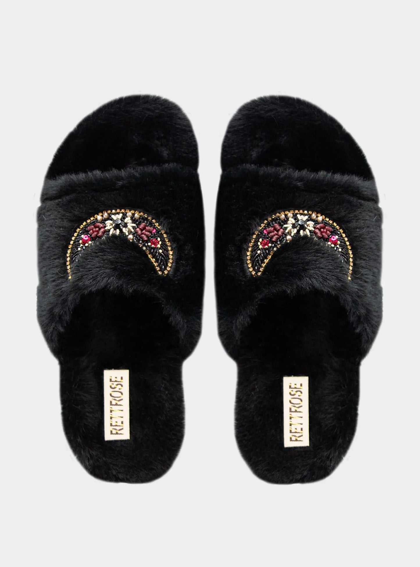 Paisley Black Luxury Plush Diamanté Embellished Handmade Slipper Rettrose