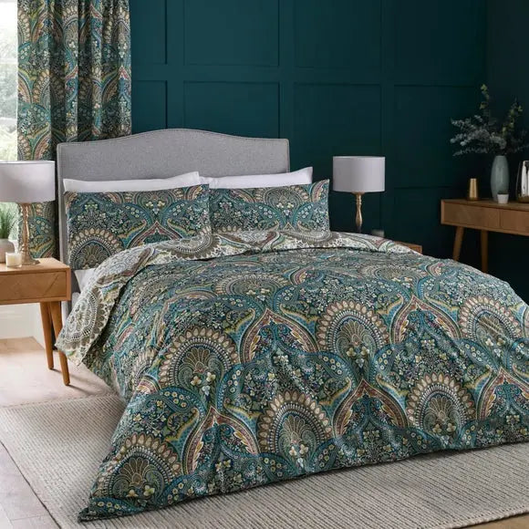 Palais Reversible Teal Duvet Cover and Pillowcase Set Dunelm