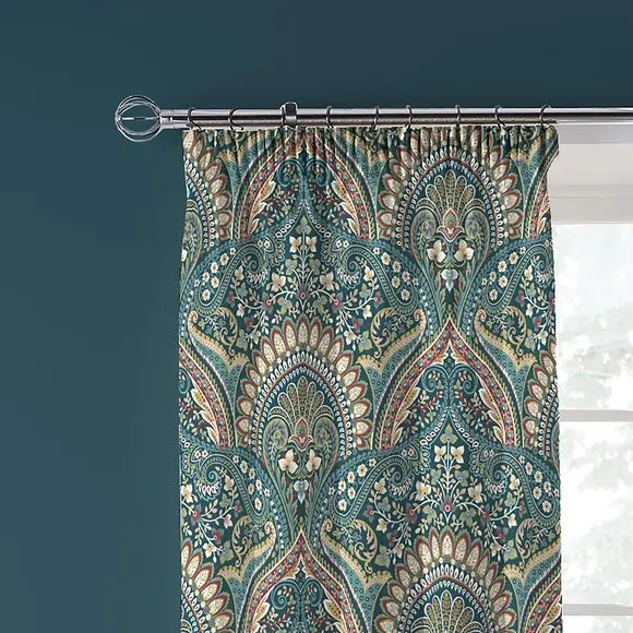 Palais Teal 168 x 183cm Pencil Pleat Curtains With Tie Backs Dunelm