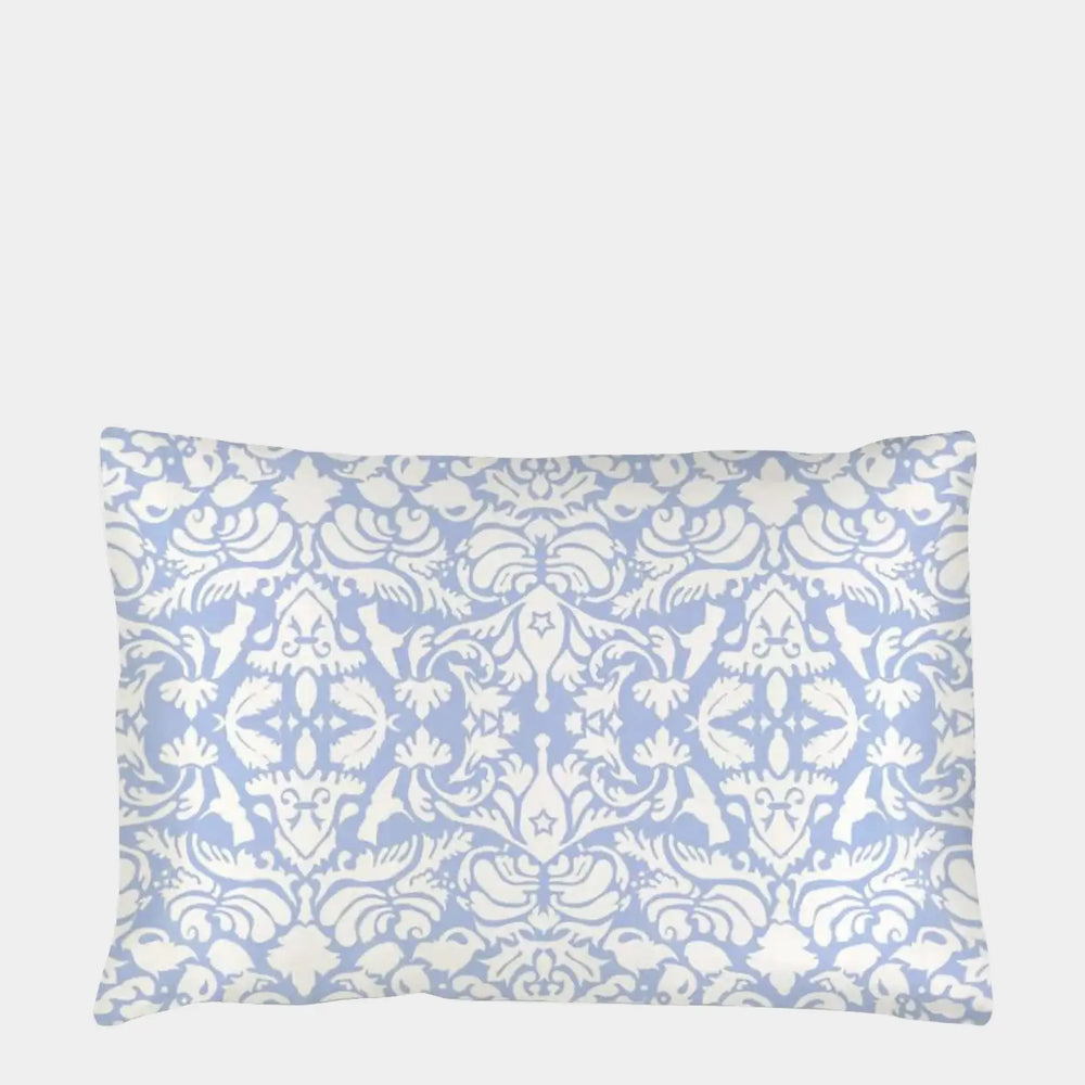 Pale Blue With White Hummingbird Damask Pattern Silk Pillowcase Long Studio Design