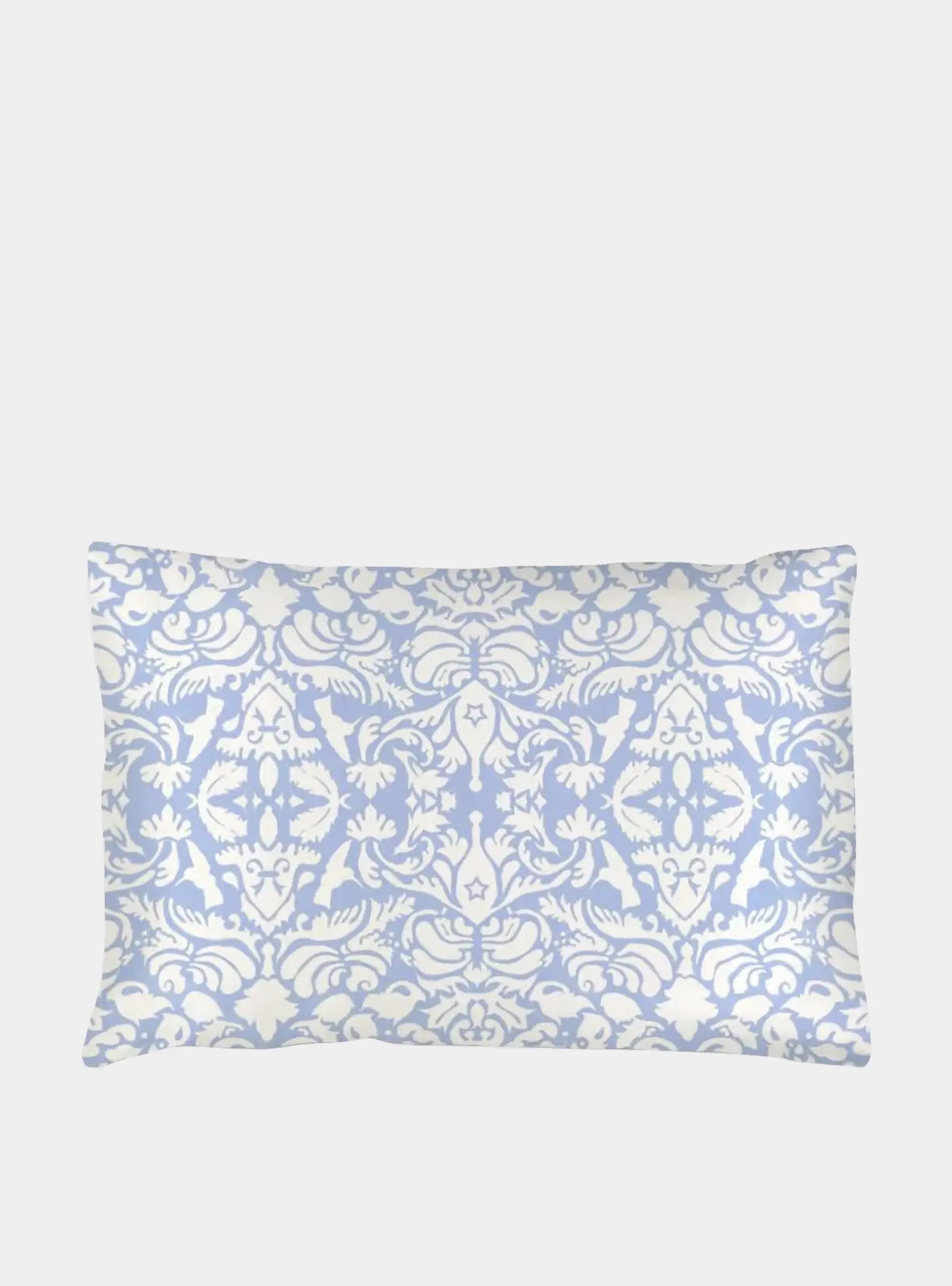Pale Blue With White Hummingbird Damask Pattern Silk Pillowcase Long Studio Design