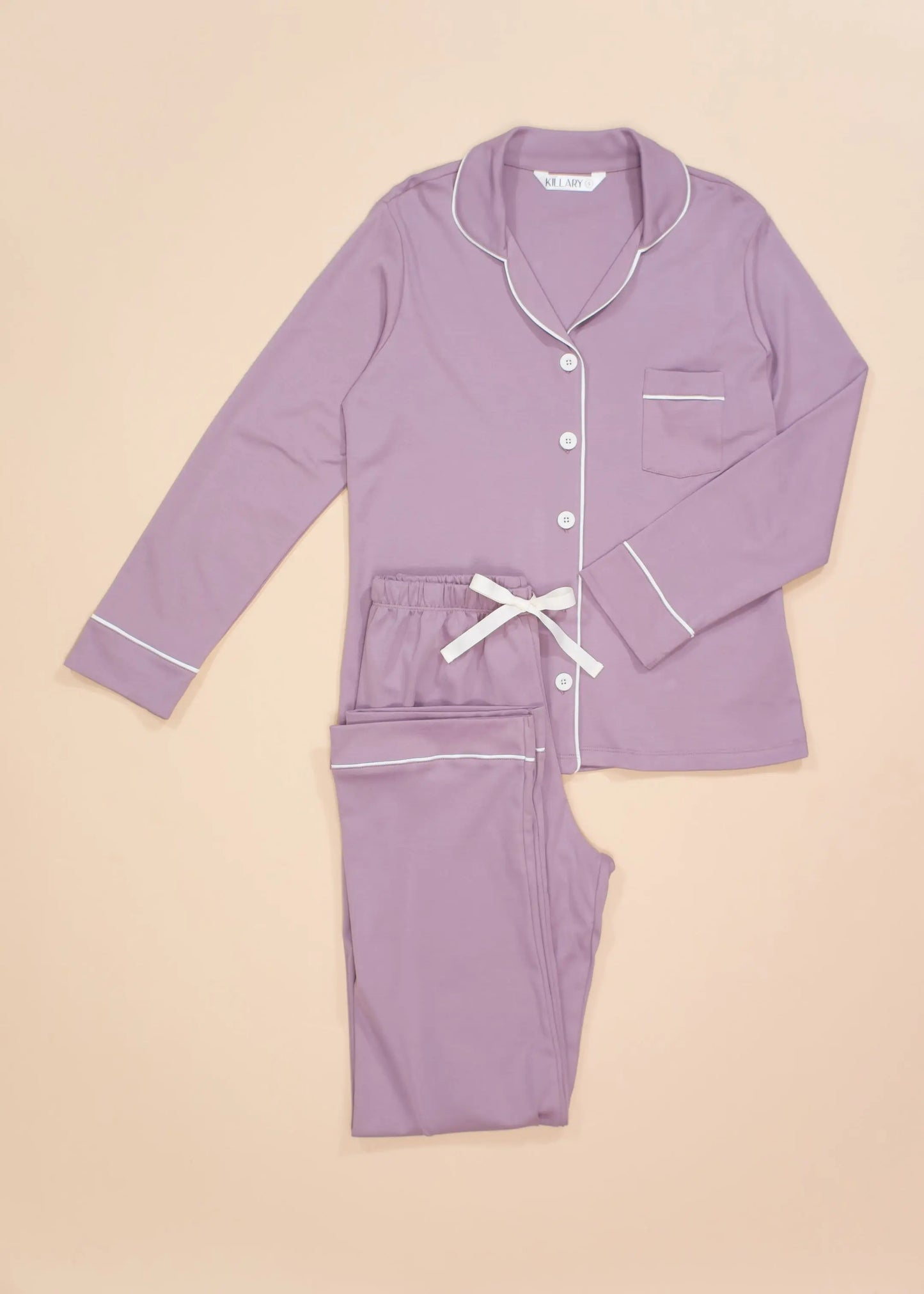 Pale Purple Women's Pima Cotton Long Sleeve Pyjama Trouser Set killarysleepwear