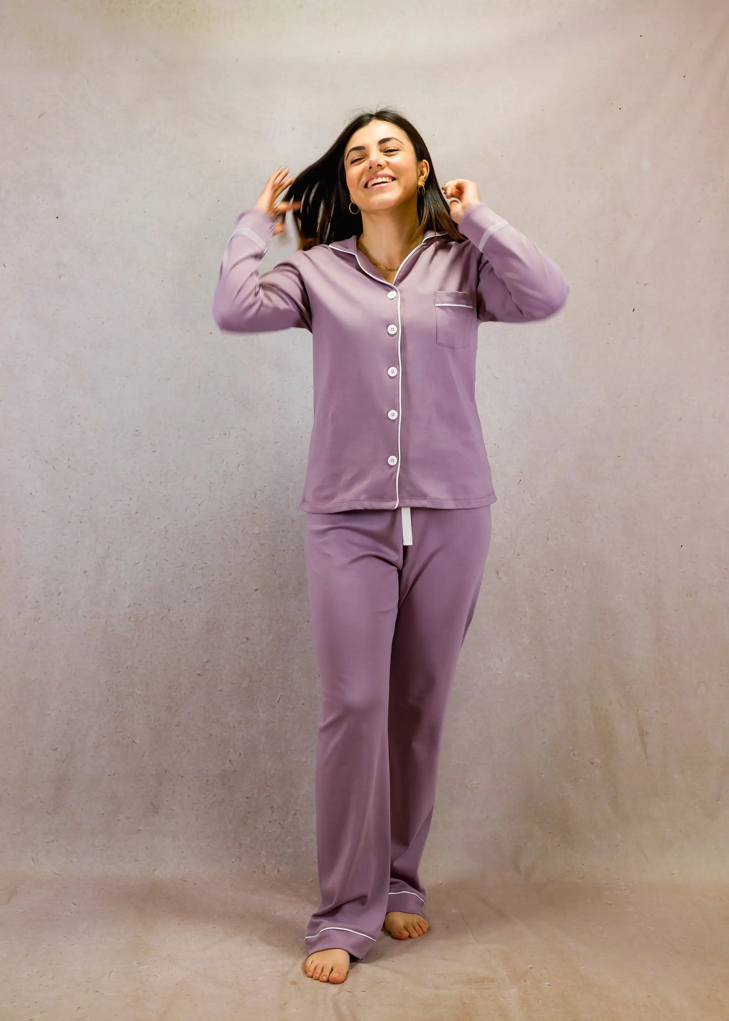 Pale Purple Women's Pima Cotton Long Sleeve Pyjama Trouser Set killarysleepwear