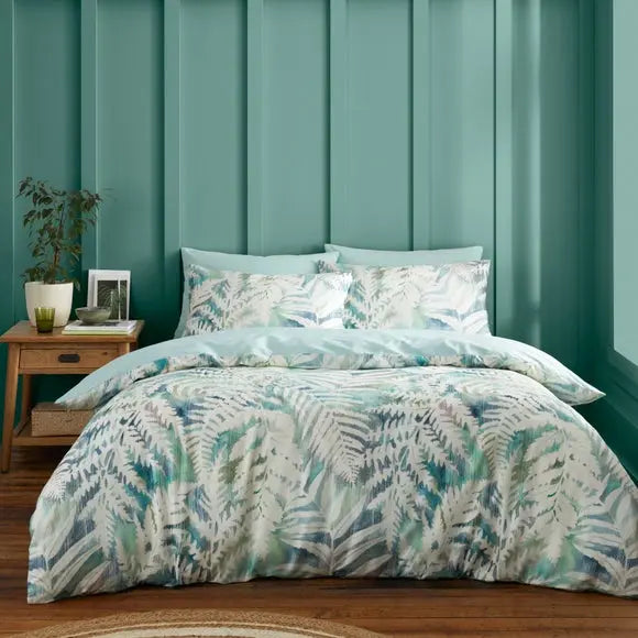 Palm House Fern 180 Thread Count Cotton Sateen Duvet Cover & Pillowcase Set Dunelm
