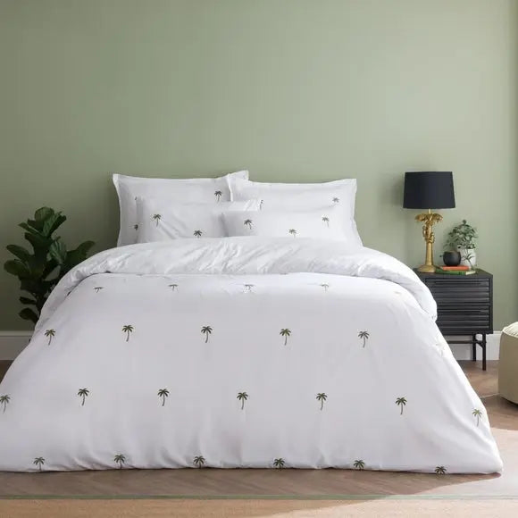 Palm Tree Embroidery Duvet Cover and Pillowcase Set Dunelm