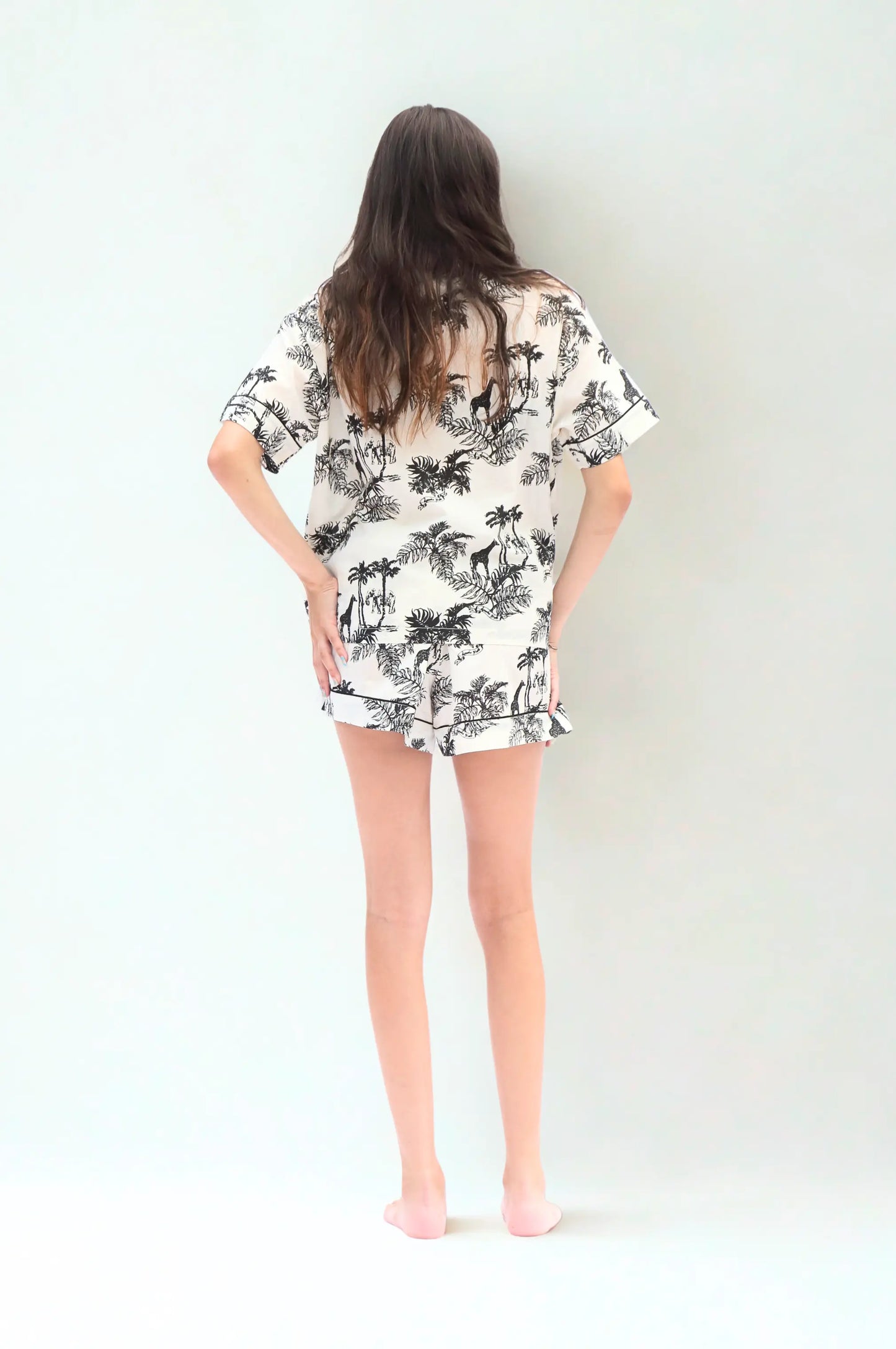 Paloma Short Sleeve Organic Cotton Pyjama Set, Cream & Black Print AMOKA DALO