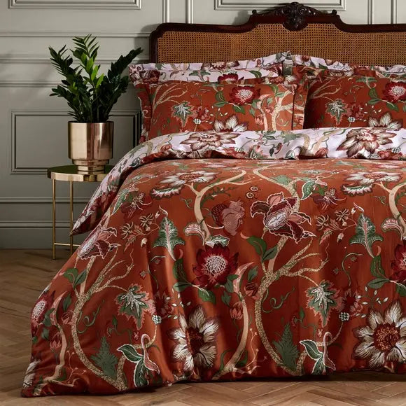 Paoletti Botanist Rust 100% Cotton Reversible Duvet Cover and Pillowcase Set Dunelm