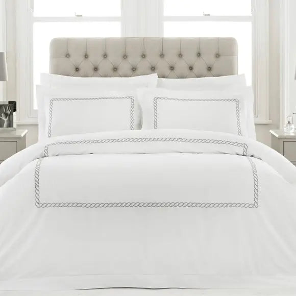 Paoletti Cleopatra Silver 100% Cotton Duvet Cover & Pillowcase Set Dunelm