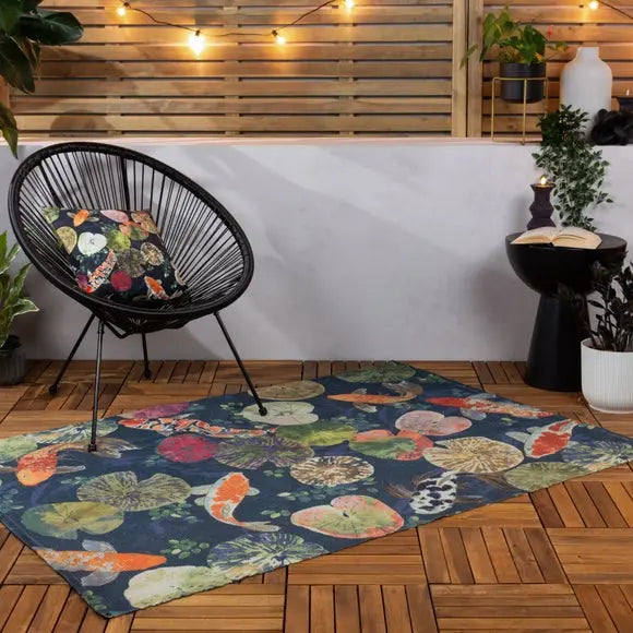 Paoletti Koi Midnight Washable Indoor Outdoor Rug Dunelm