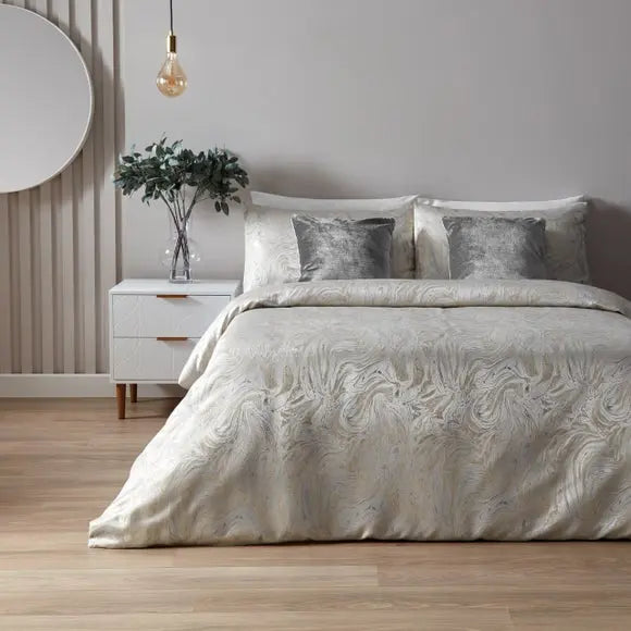 Paoletti Marble Oyster Duvet Cover & Pillowcase Set Dunelm