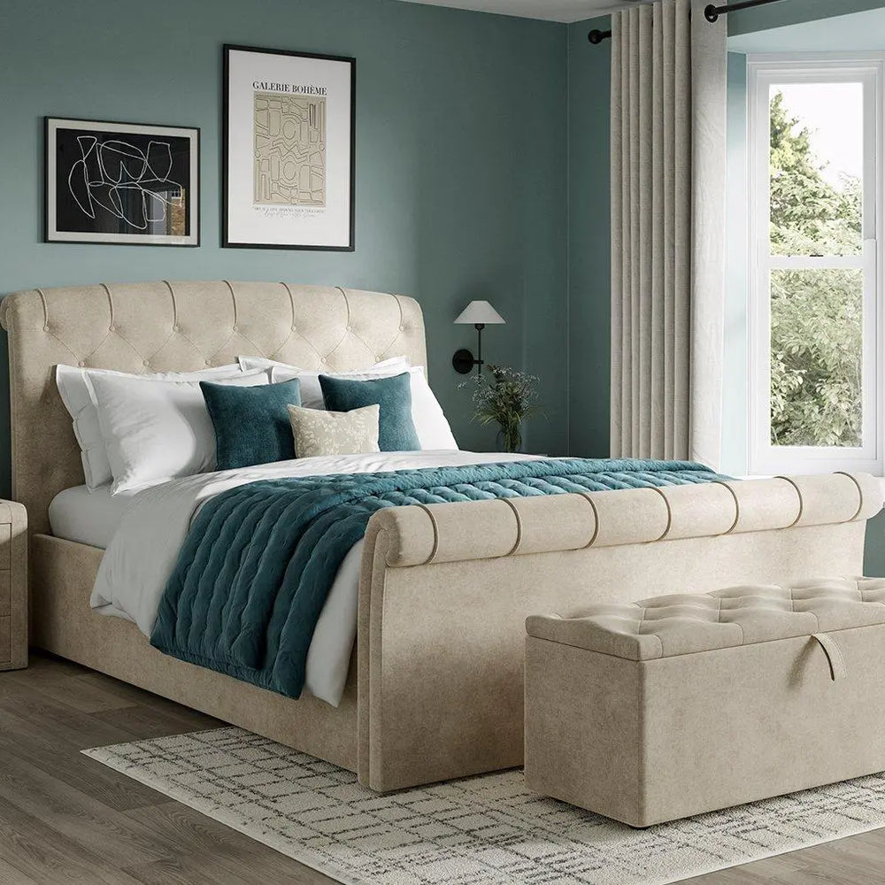 Paris Upholstered Ottoman Bed Frame - Beige Dreams
