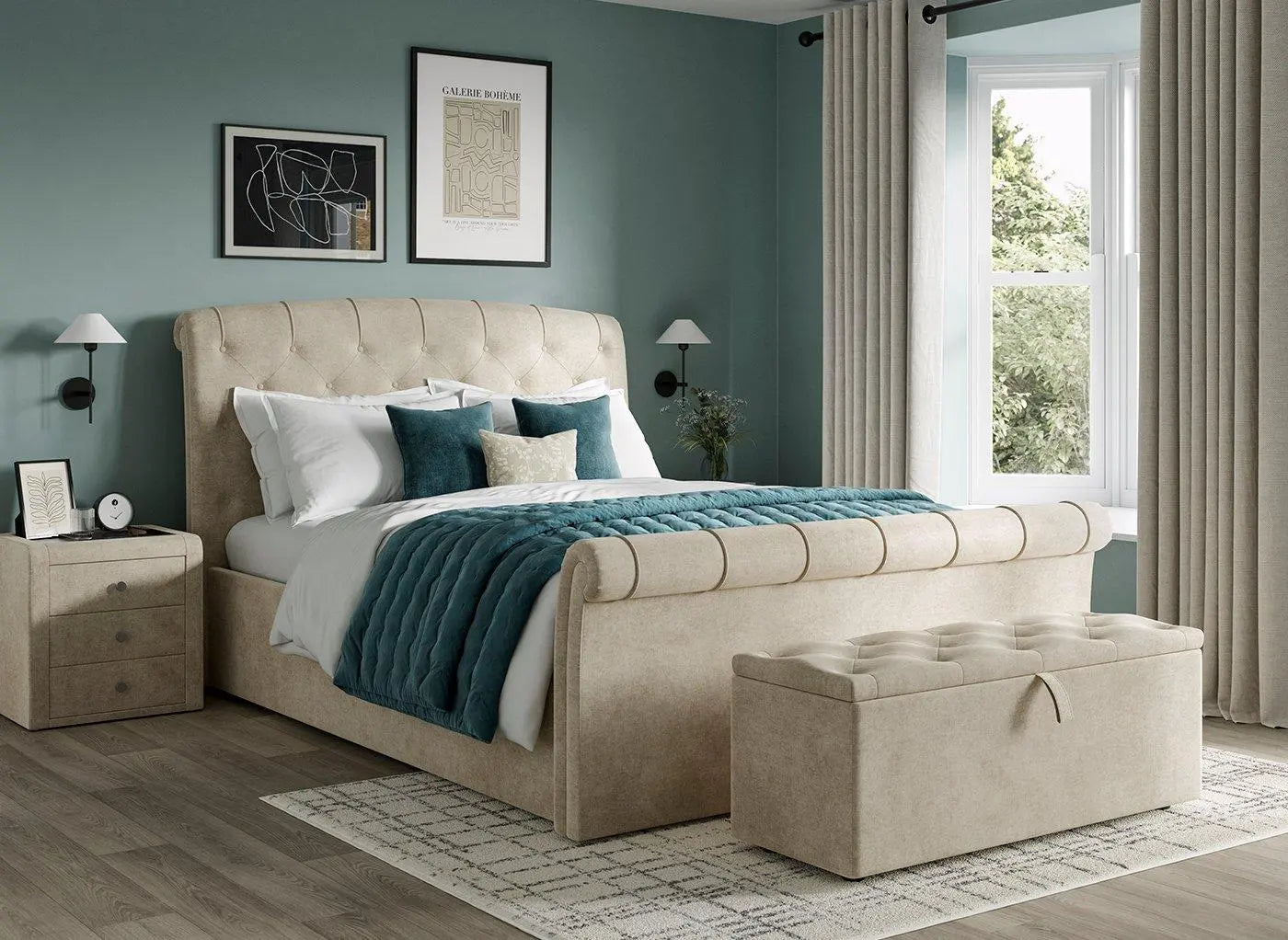 Paris Upholstered Ottoman Bed Frame - Beige Dreams
