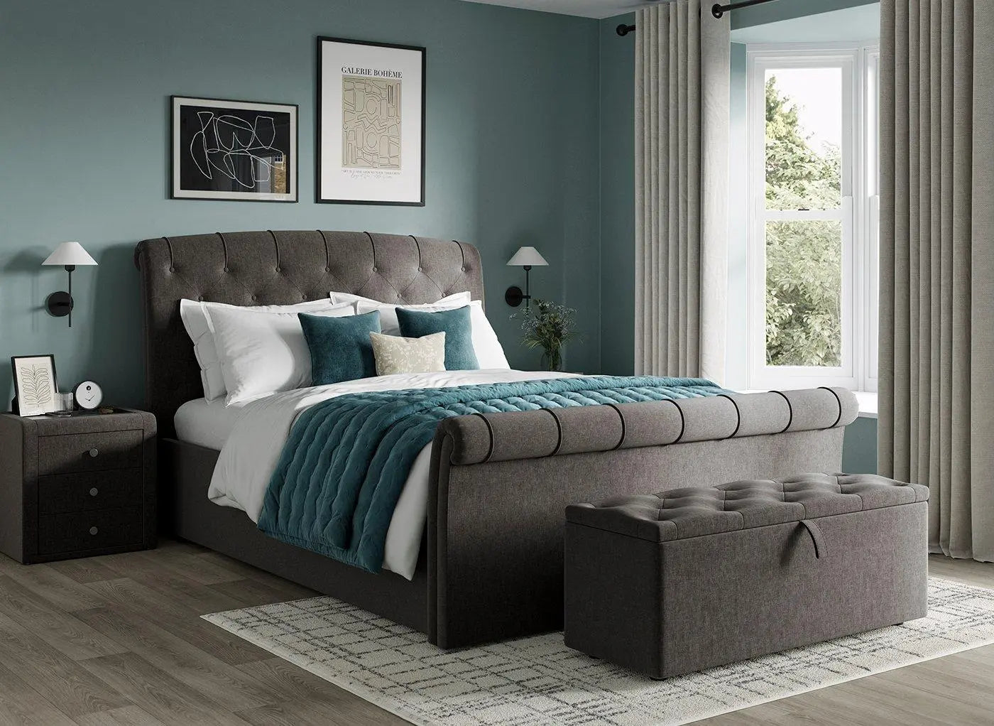 Paris Upholstered Ottoman Bed Frame - Grey Dreams
