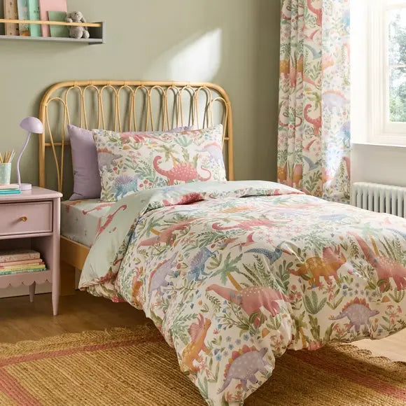 Pastel Dino Polycotton Duvet Cover & Pillowcase Set Dunelm
