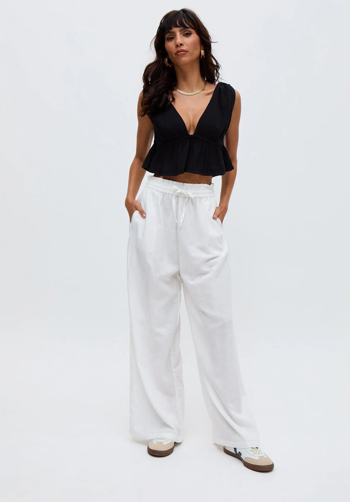 Paulina Wide Leg Trouser In Cream Raffya