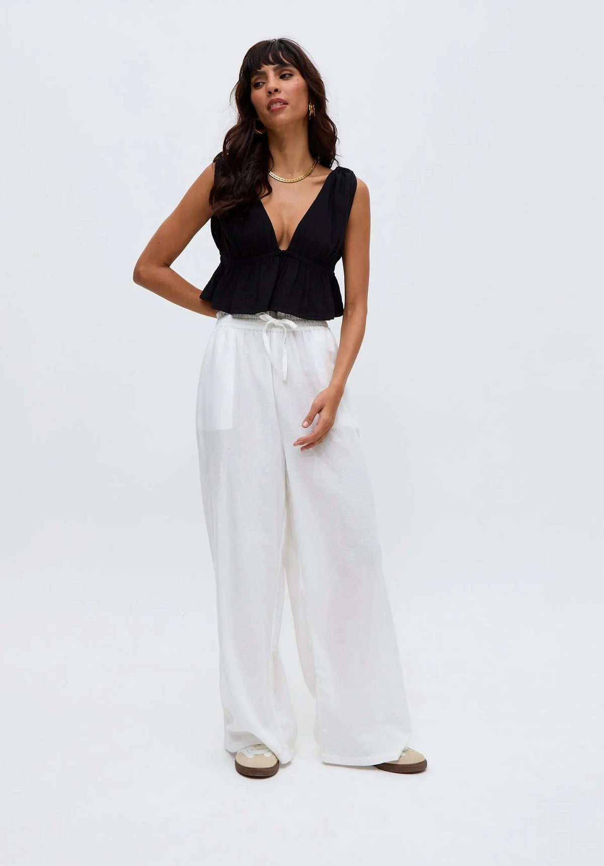 Paulina Wide Leg Trouser In Cream Raffya