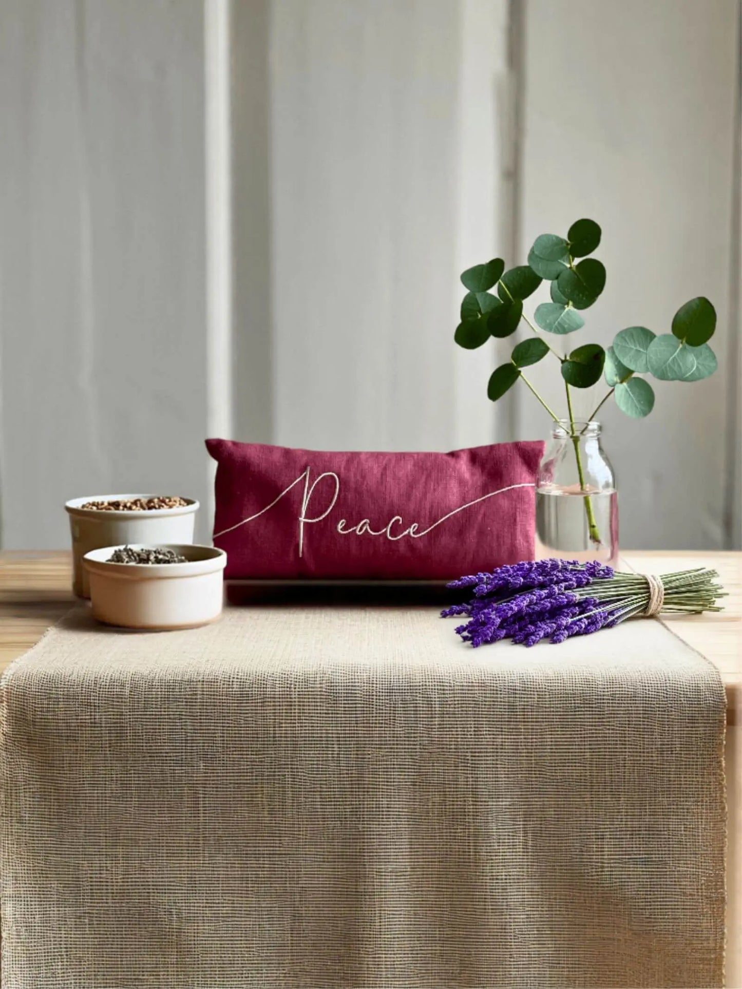 Peace Embroidered Linen and Lavender Eye Pillow The Norfolk Eye Pillow Company