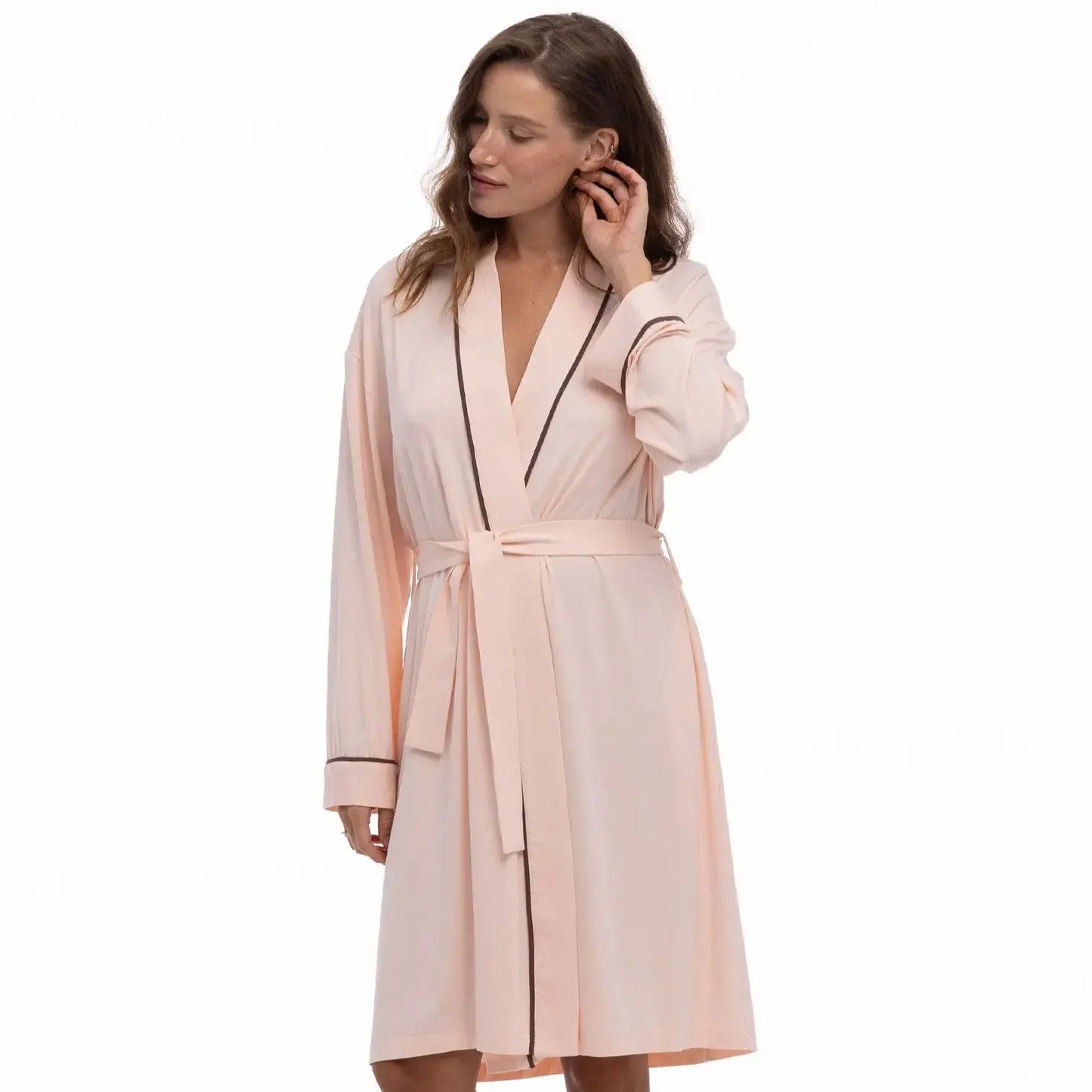 Bamboo Kimono Robe in Peach Powder NOKAYA