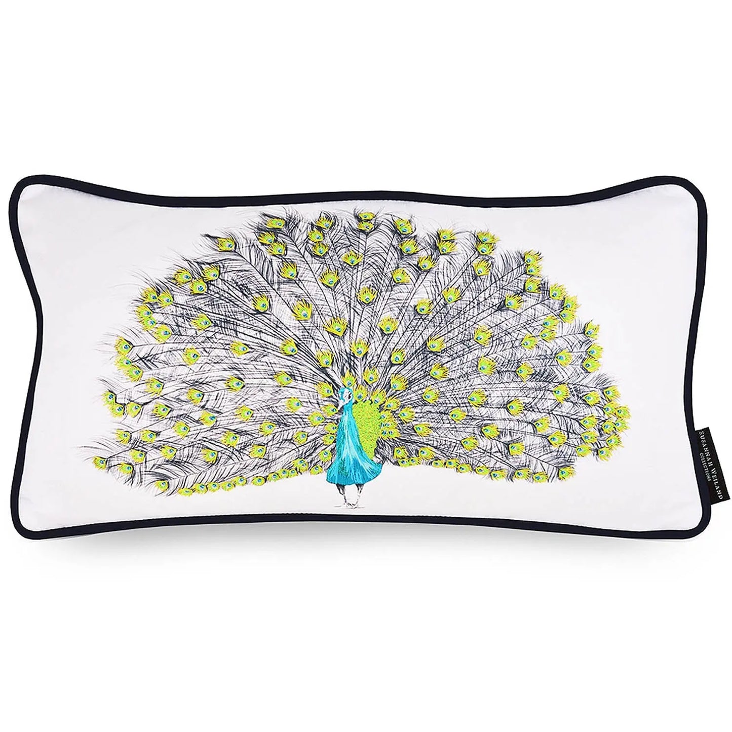 Peacock Hand Embroidered Cushion - Parker Susannah Weiland Collections