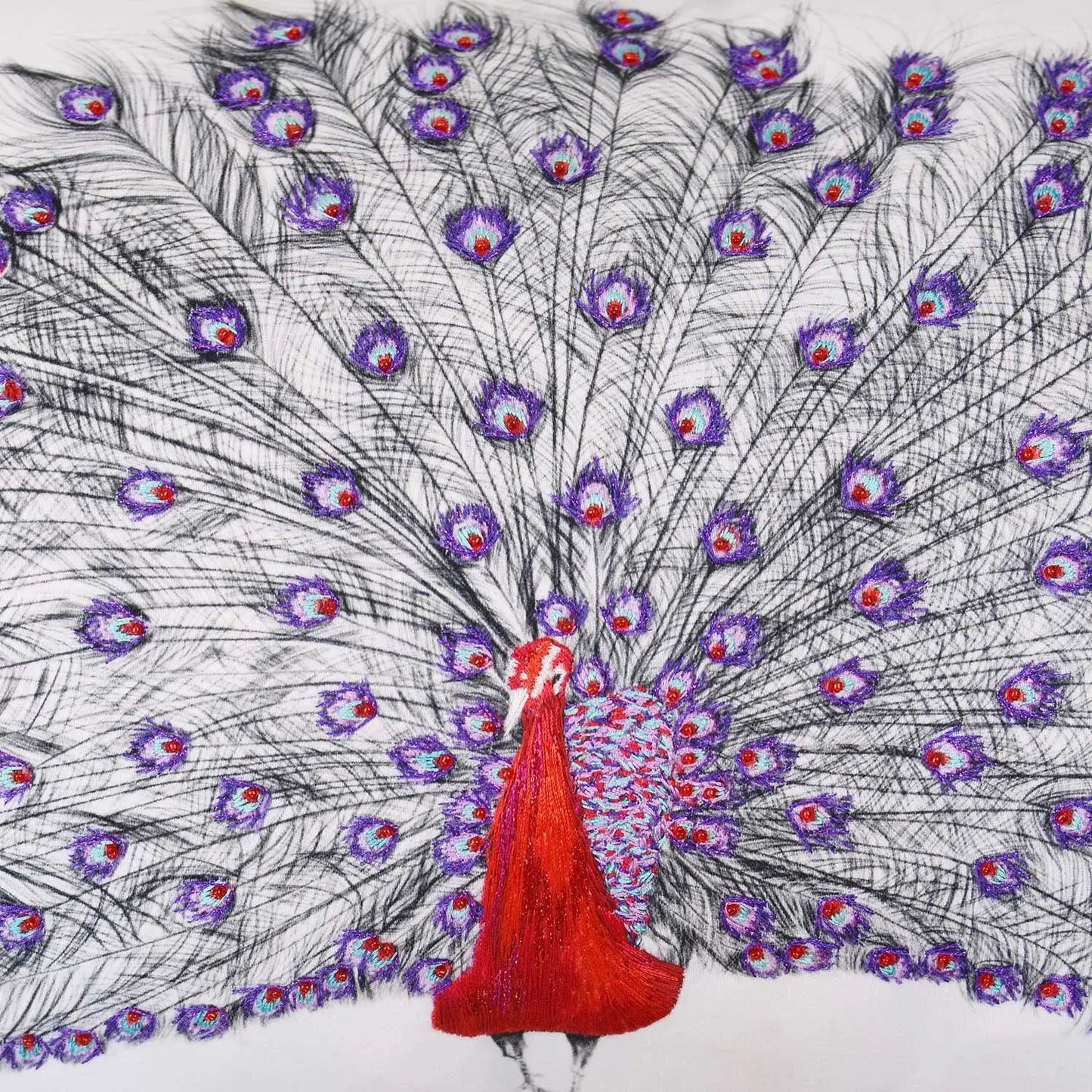 Peacock Hand Embroidered Cushion - Pascal Susannah Weiland Collections