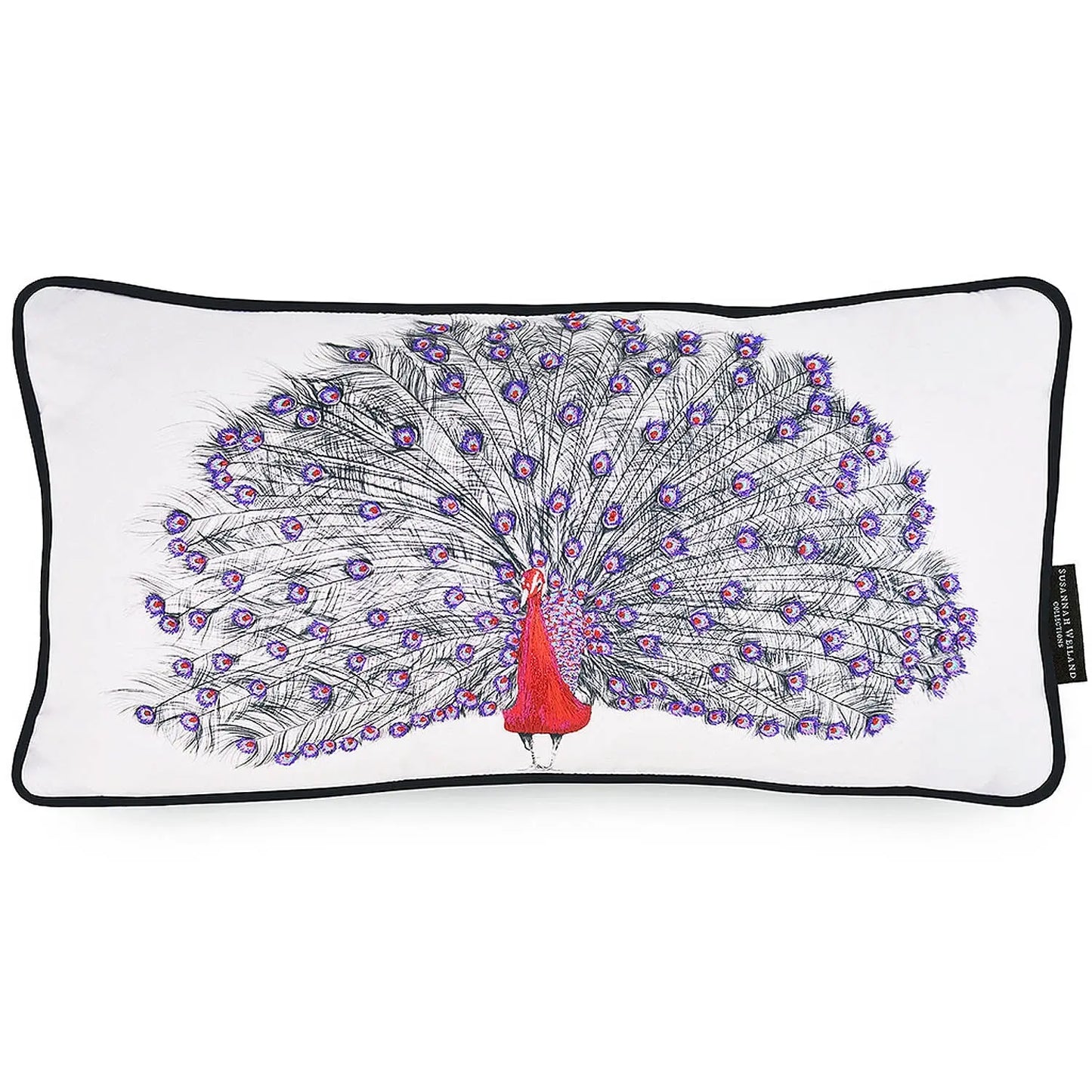 Peacock Hand Embroidered Cushion - Pearson Susannah Weiland Collections