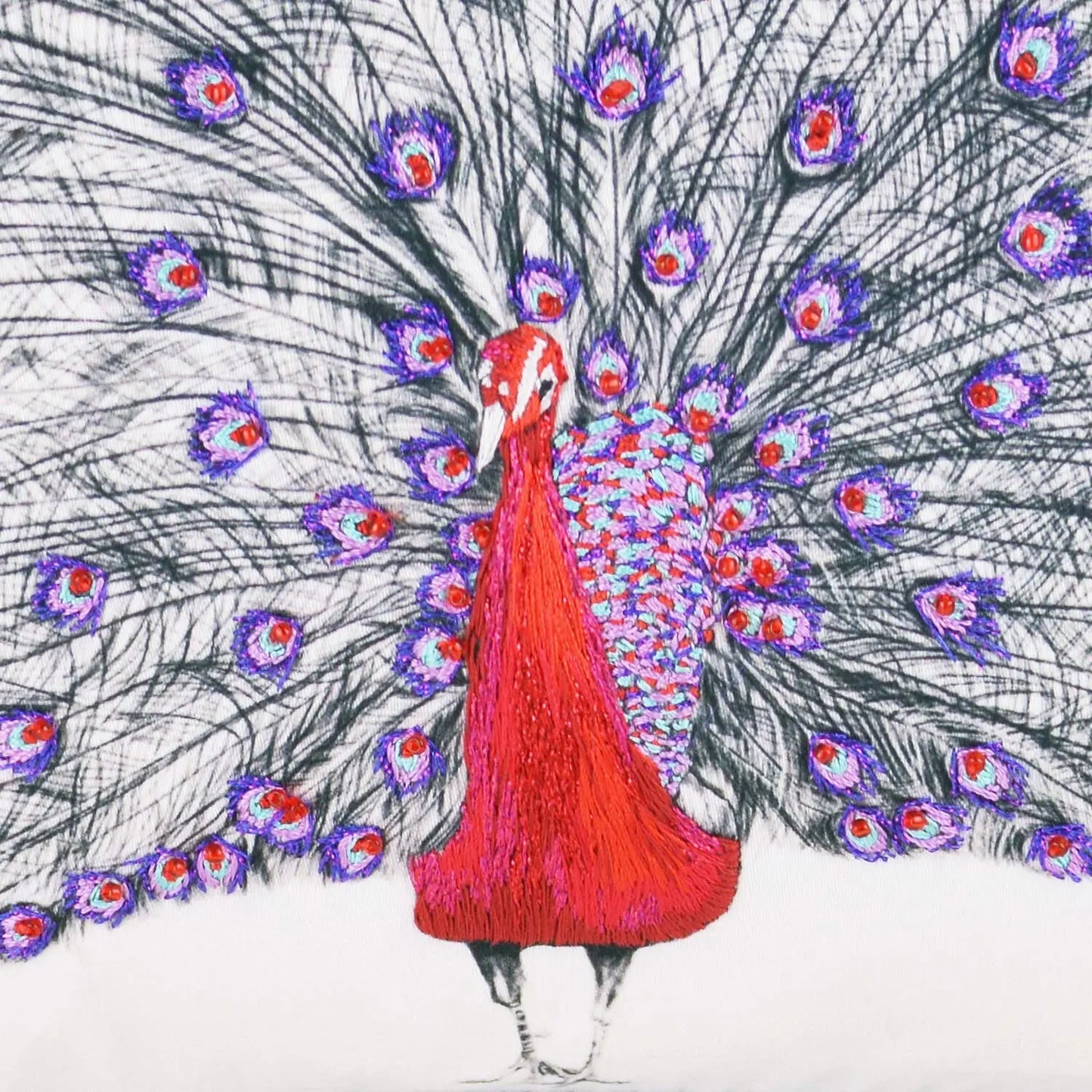 Peacock Hand Embroidered Cushion - Pearson Susannah Weiland Collections