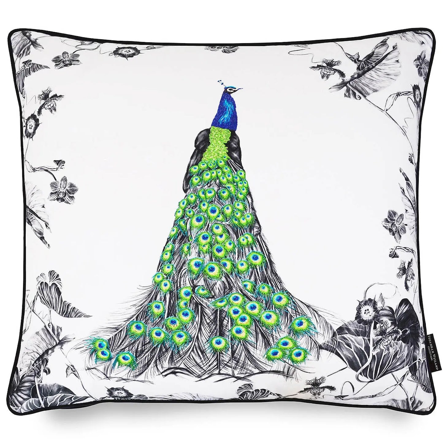 Peacock Hand Embroidered Cushion - Prince Susannah Weiland Collections