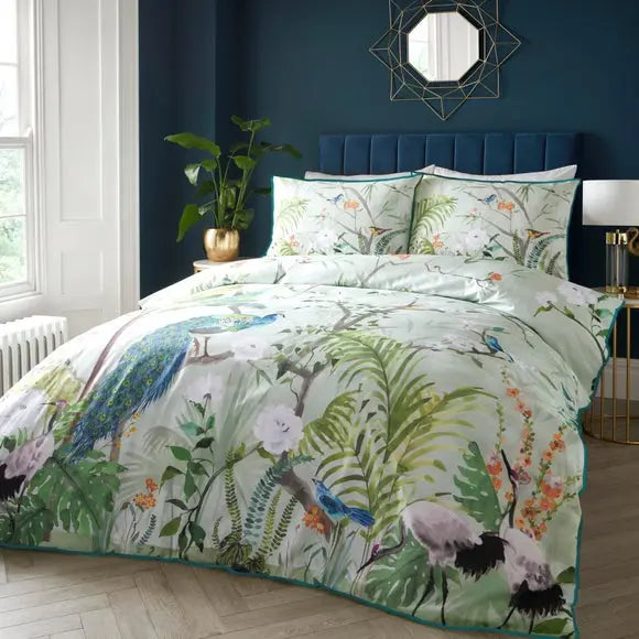 Peacock Jungle Green Duvet Cover and Pillowcase Set Dunelm
