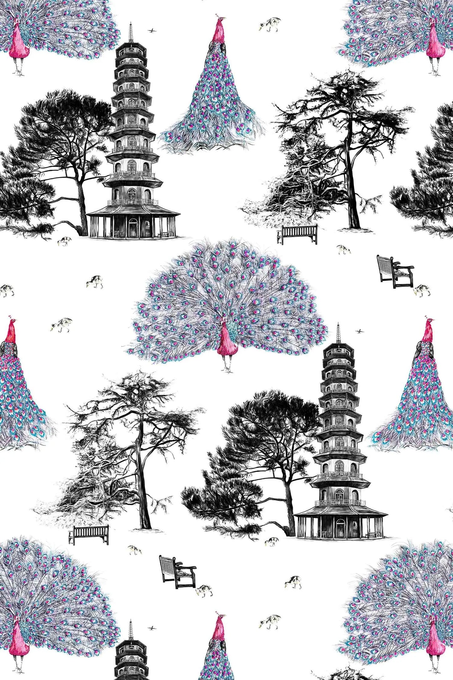 Peacock Wallpaper - Pink Susannah Weiland Collections