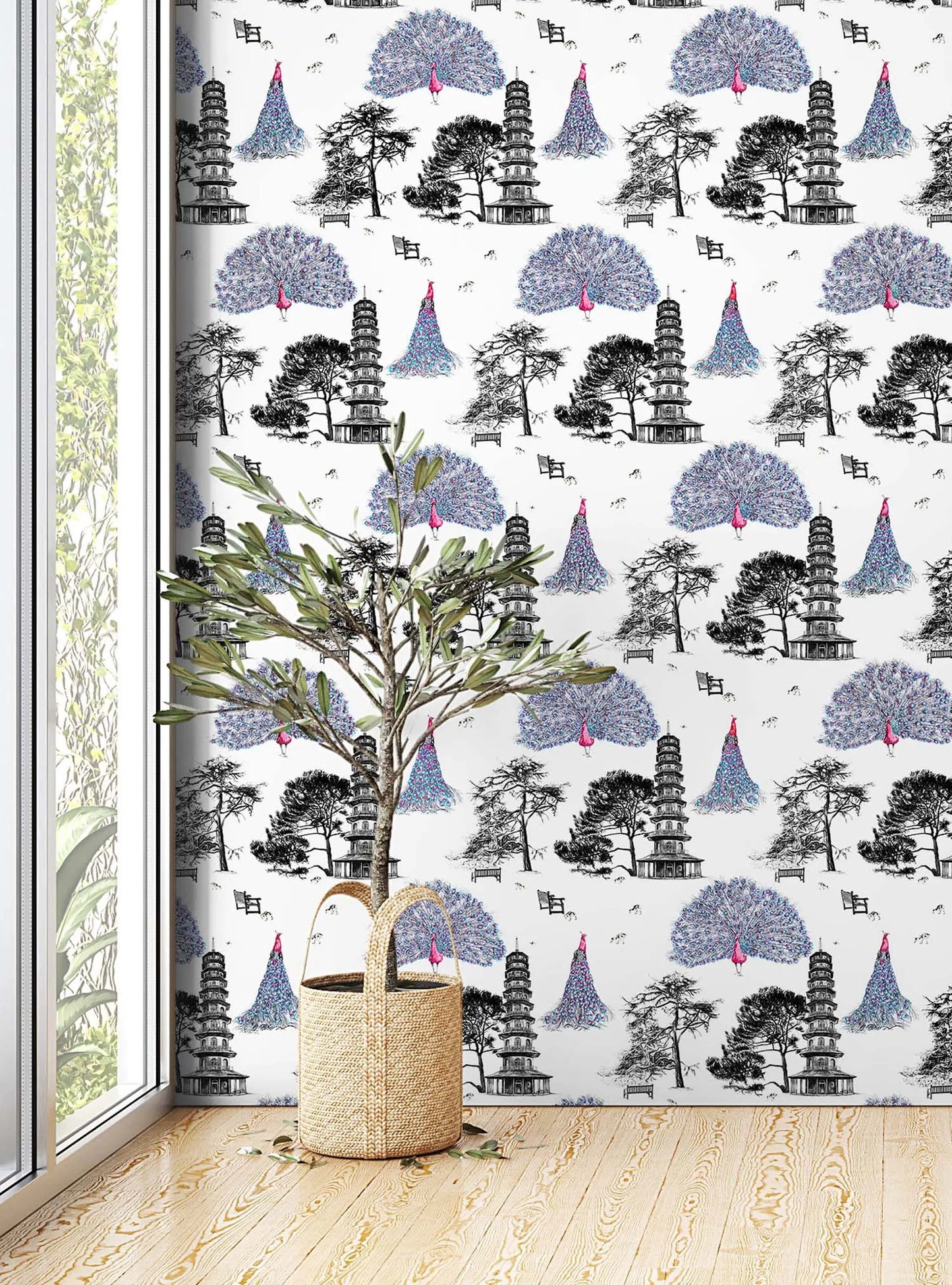 Peacock Wallpaper - Pink Susannah Weiland Collections