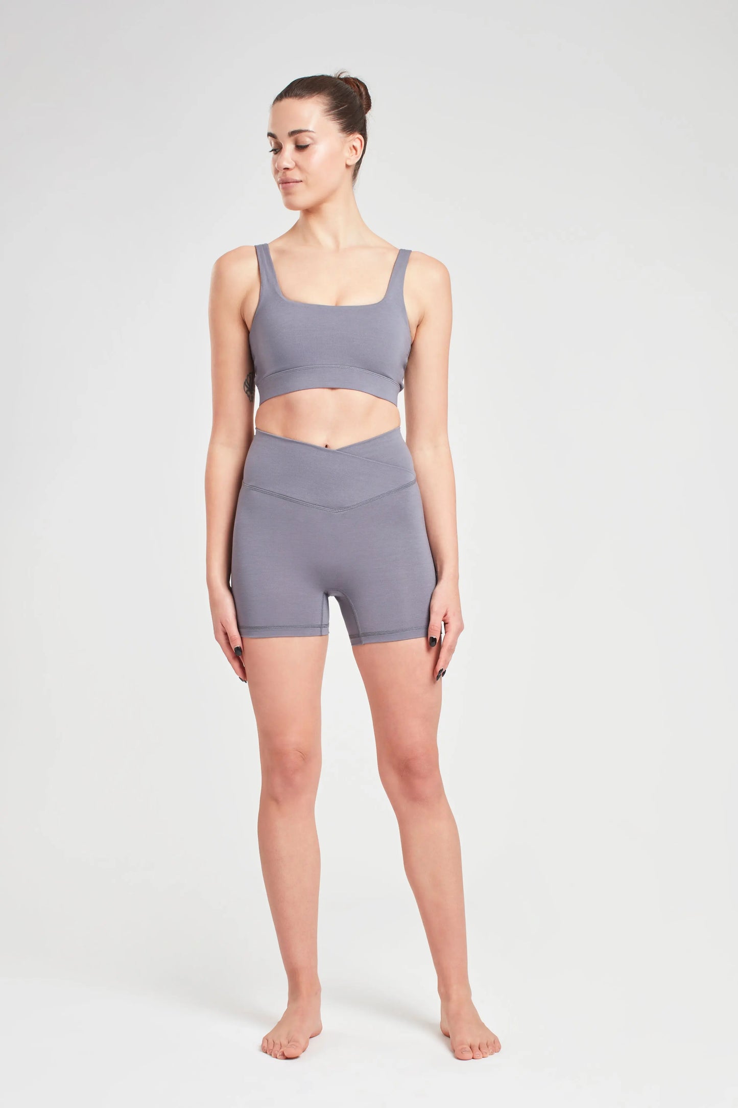 Pearl Grey Wrap Biker Shorts Sōma Sportswear