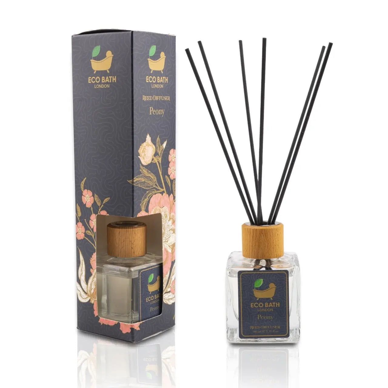 Peony Reed Diffuser - Beautiful Bouquet of Peonies Fragrance, Intensive, Fresh & Long Lasting Room Diffuser, 100ml (3.38 Fl.Oz) Eco Bath London