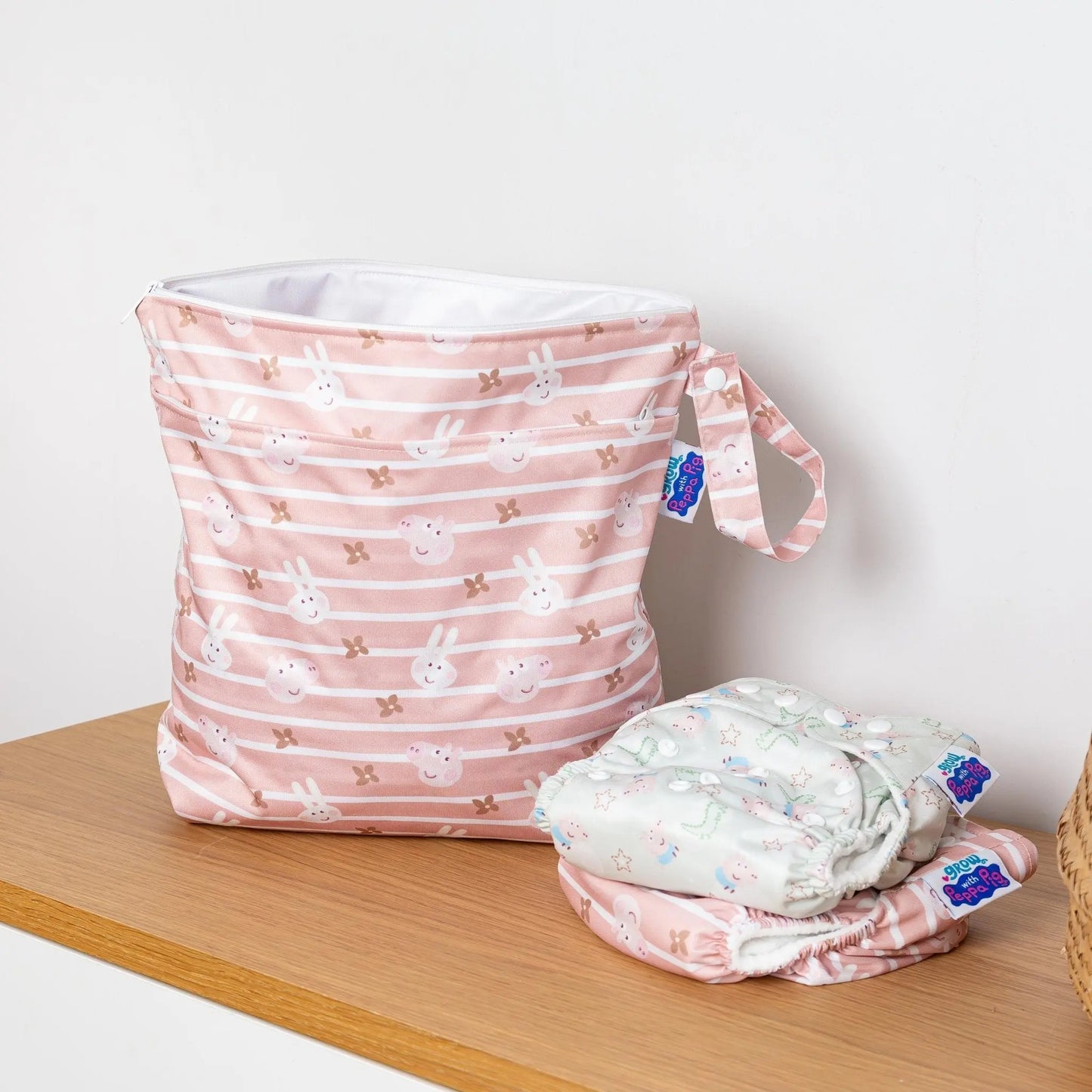 Peppa Pig Grab & Go Nappy Wet Bag - Blush Stripe Modern Cloth Nappies