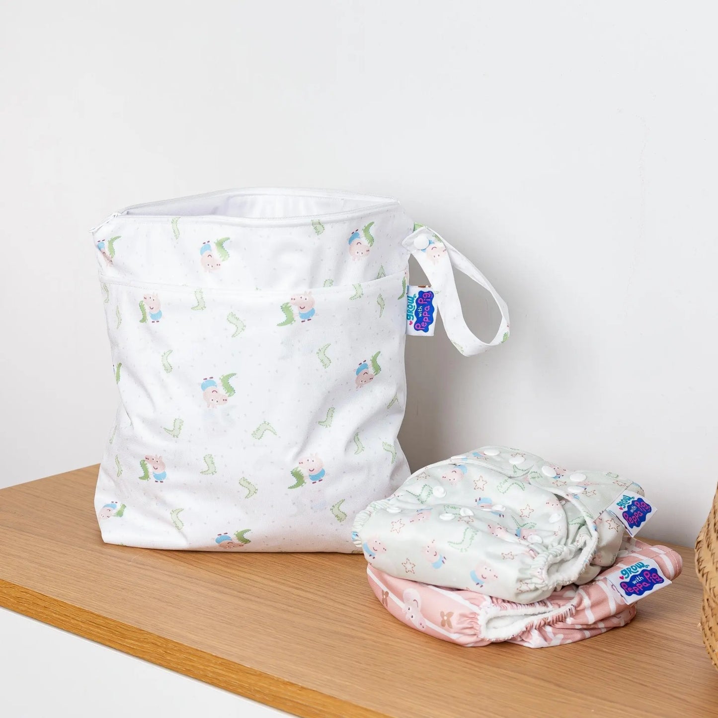 Peppa Pig Grab & Go Nappy Wet Bag - George & Mr.Dinosaur | White Modern Cloth Nappies