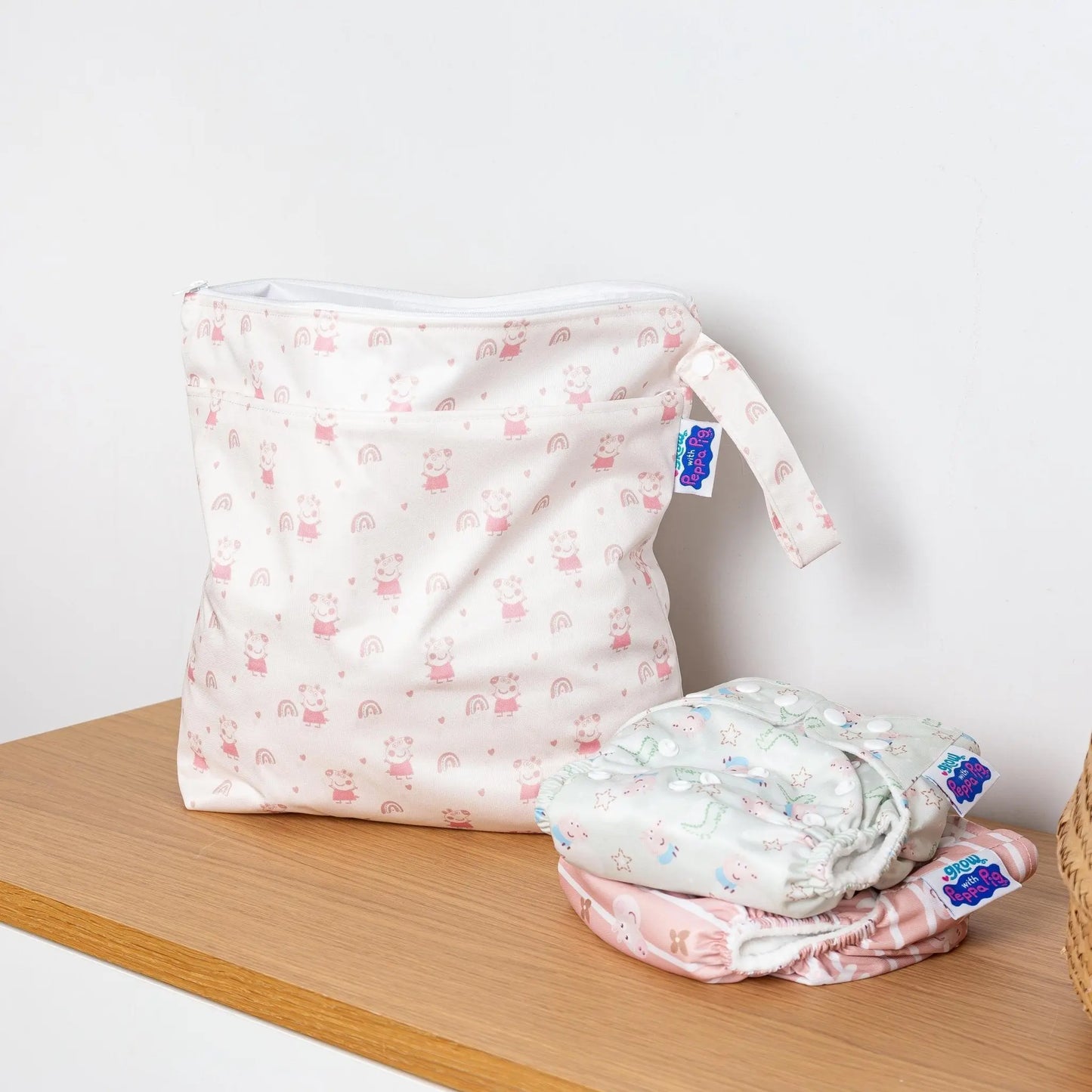 Peppa Pig Grab & Go Nappy Wet Bag - Pink Rainbows Modern Cloth Nappies