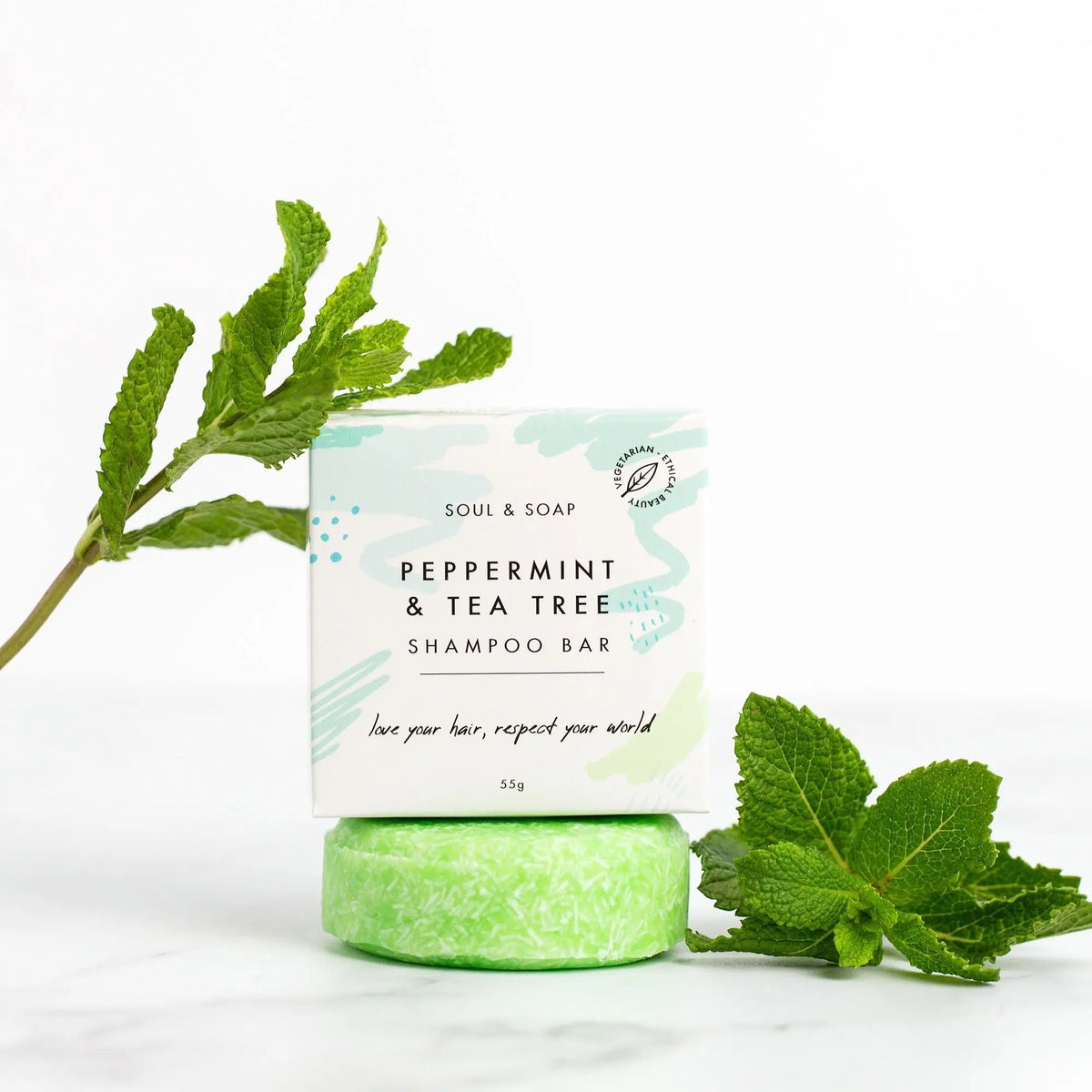 Peppermint & Tea Tree Solid Shampoo Bar For All Hair Types - Vegan Soul and Soap