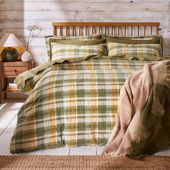 Perry Check Seersucker Duvet Cover & Pillowcase Set Dunelm
