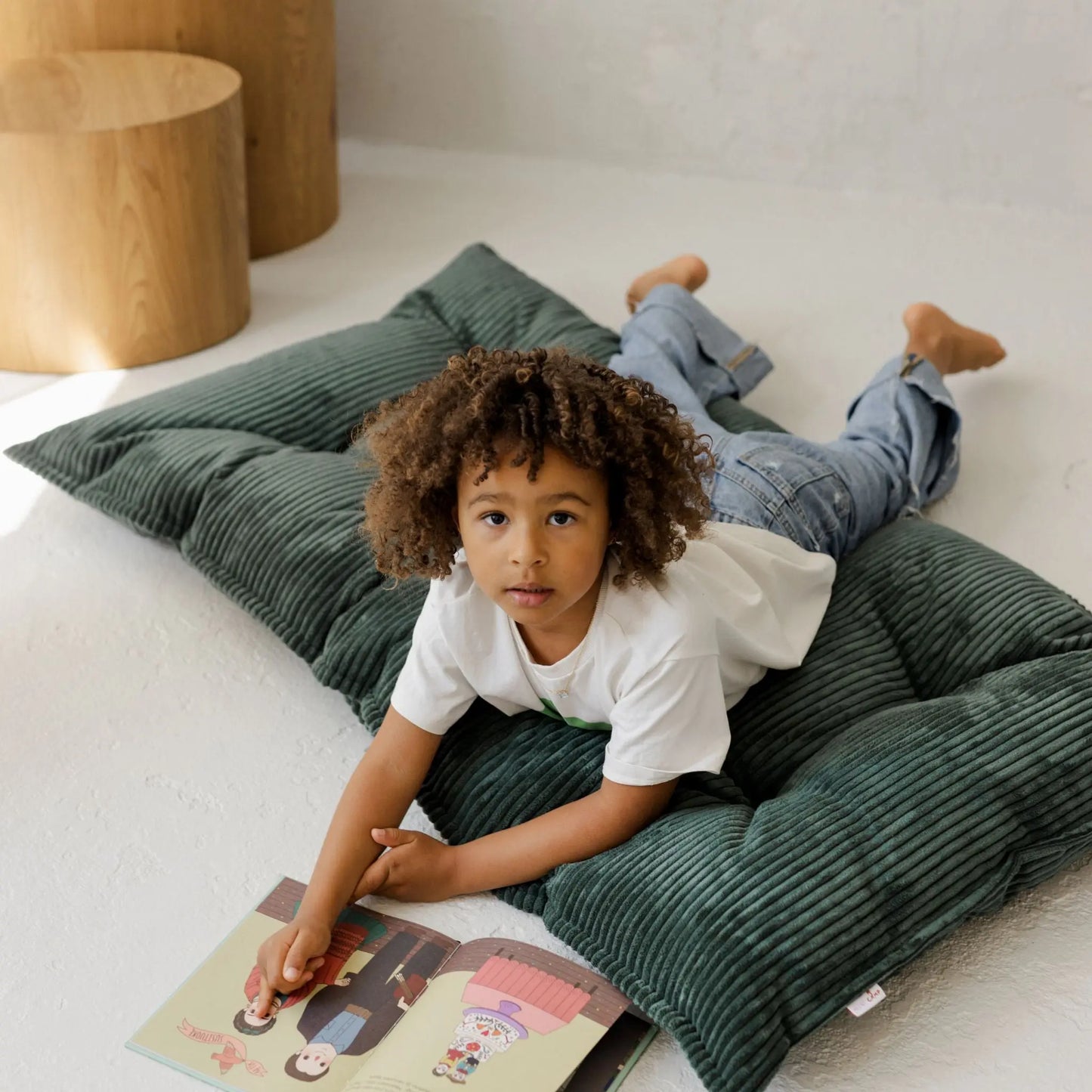 Petrol Green Tufted Corduroy Floor Cushion, French Style Pillow MINICAMP