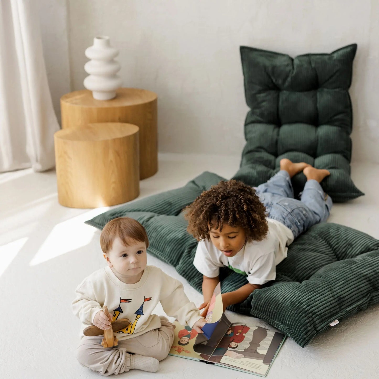 Petrol Green Tufted Corduroy Floor Cushion, French Style Pillow MINICAMP