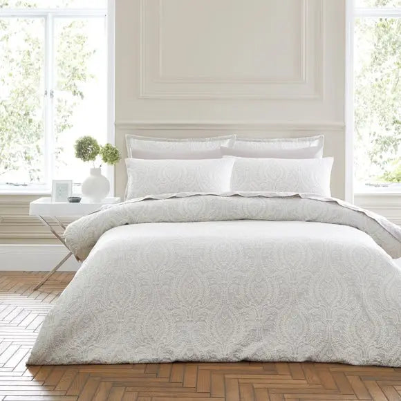 Peyton Jacquard Grey Duvet Cover and Pillowcase Set Dunelm