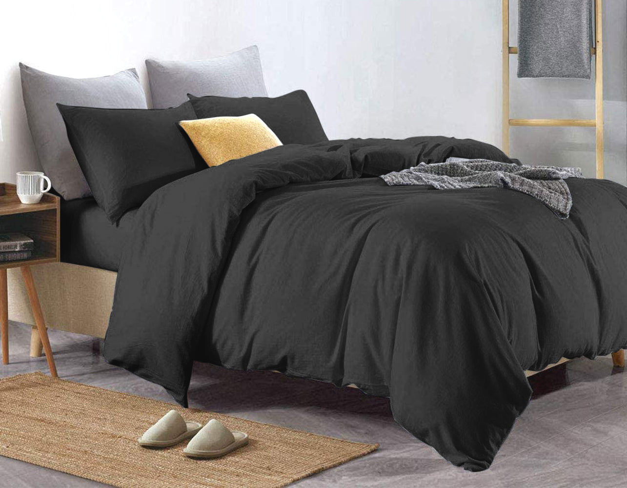 Pure Egyptian Cotton Duvet Cover Bed Set in Black Euphoric Bedding
