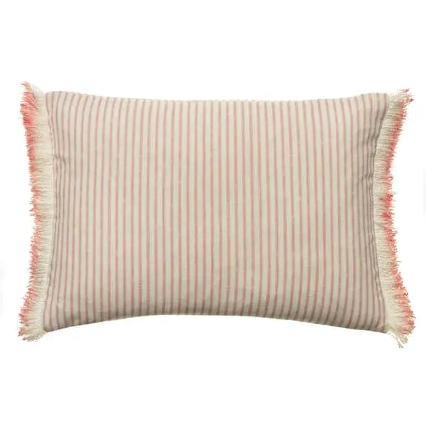 Picket Pink/Island Trim, Sustainable Feather, Cushion Eco-conscious & With Trim/Fringe & Linen & Linen Blend Stripe Andrew Martin
