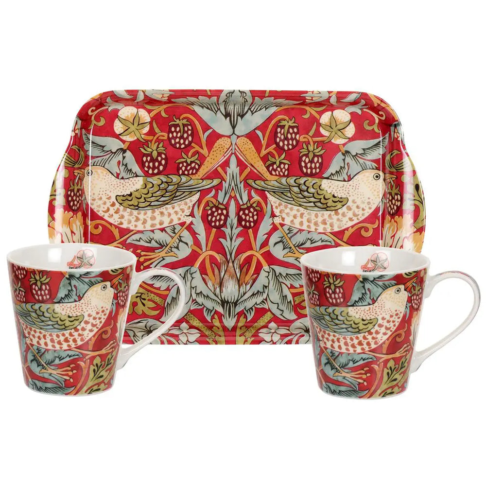 Pimpernel Strawberry Thief Mug And Tray Set Red Pimpernel